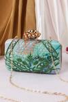 Buy_Nazaakat By Samara Singh_Green Beads, Embroidery Floral And Pearl Embellished Clutch _at_Aza_Fashions