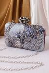 Buy_Nazaakat By Samara Singh_Silver Beads, Embroidery Marble Print Clutch Bag _at_Aza_Fashions