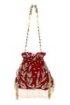 Buy_Nazaakat By Samara Singh_Red Embroidery, Beads, Pearls, Tassels, Fringe Leaf Motif Potli _Online_at_Aza_Fashions
