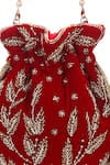 Shop_Nazaakat By Samara Singh_Red Embroidery, Beads, Pearls, Tassels, Fringe Leaf Motif Potli _Online_at_Aza_Fashions