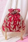 Buy_Nazaakat By Samara Singh_Red Embroidery, Beads, Pearls, Tassels, Fringe Leaf Motif Potli _at_Aza_Fashions