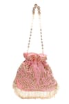 Shop_Nazaakat By Samara Singh_Pink Beads, Embroidery, Pearls, Tassels Leaf Motif Potli _at_Aza_Fashions
