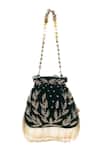 Buy_Nazaakat By Samara Singh_Green Beads, Embroidery, Tassels, Pearls Leaf Motif Potli Bag _Online_at_Aza_Fashions