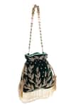 Shop_Nazaakat By Samara Singh_Green Beads, Embroidery, Tassels, Pearls Leaf Motif Potli Bag _Online_at_Aza_Fashions