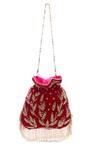 Shop_Nazaakat By Samara Singh_Red Beads, Embroidery, Pearls, Tassels Leaf And Potli Bag_at_Aza_Fashions