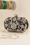 Buy_Nazaakat By Samara Singh_Black Embroidery, Rhinestones, Pearls Floral Zardozi Oval Clutch_at_Aza_Fashions