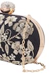 Shop_Nazaakat By Samara Singh_Black Embroidery, Rhinestones, Pearls Floral Zardozi Oval Clutch