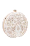 Shop_Nazaakat By Samara Singh_White Beads, Pearls, Sequins, Crystals, Embroidery Round Clutch With Sling Chain _Online_at_Aza_Fashions