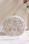 Buy_Nazaakat By Samara Singh_White Beads, Pearls, Sequins, Crystals, Embroidery Round Clutch With Sling Chain _at_Aza_Fashions