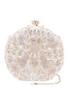 Nazaakat By Samara Singh_White Beads, Pearls, Sequins, Crystals, Embroidery Round Clutch With Sling Chain _at_Aza_Fashions