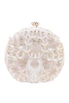Buy_Nazaakat By Samara Singh_White Beads, Pearls, Sequins, Crystals, Embroidery Round Clutch With Sling Chain 