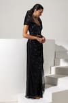 Buy_Vesture_Black Mesh Embroidery, Sequins Raven 3d Structured Corset And Draped Skirt Set _Online_at_Aza_Fashions
