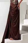 Buy_Vesture_Brown Satin Embroidery, Crystals Sweetheart Bronza Corset And Draped Skirt Set _Online_at_Aza_Fashions