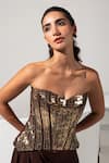Shop_Vesture_Brown Satin Embroidery, Crystals Sweetheart Bronza Corset And Draped Skirt Set _Online_at_Aza_Fashions