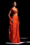 Vesture_Orange Satin Embroidery Sweetheart Neck Flame Pre-draped Saree With Blouse _Online_at_Aza_Fashions