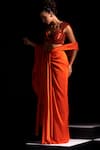 Buy_Vesture_Orange Satin Embroidery Sweetheart Neck Flame Pre-draped Saree With Blouse _Online_at_Aza_Fashions