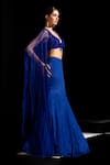 Shop Vesture Blue Mesh, Crepe Beads, Tassels, Sapphire Fishcut Skirt Set With Cape Online at Aza Fashions Shop_Vesture_Blue Mesh, Crepe Beads, Tassels, Sapphire Fishcut Skirt Set With Cape _Online_at_Aza_Fashions