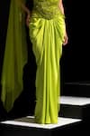 Buy_Vesture_Lime Satin, Mesh Embroidery, Stones Bandeau Venom Neon Corset And Draped Skirt Set _Online_at_Aza_Fashions