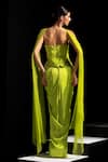 Shop_Vesture_Lime Satin, Mesh Embroidery, Stones Bandeau Venom Neon Corset And Draped Skirt Set _at_Aza_Fashions