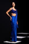Buy_Vesture_Blue Satin Sequins, Metallic Vivid Pre-draped Saree And Embroidered Blouse Set _Online_at_Aza_Fashions