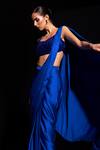 Shop_Vesture_Blue Satin Sequins, Metallic Vivid Pre-draped Saree And Embroidered Blouse Set _Online_at_Aza_Fashions