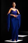Buy_Vesture_Blue Lycra, Mesh Embroidery, Crystals Shock Wave Asymmetric Bodice Gown And Cape _at_Aza_Fashions