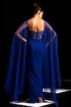 Shop_Vesture_Blue Lycra, Mesh Embroidery, Crystals Shock Wave Asymmetric Bodice Gown And Cape _at_Aza_Fashions