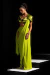 Vesture_Lime Satin Sequins V-neck Zest Neon Pre-draped Saree With Embroidered Blouse _Online_at_Aza_Fashions