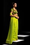 Buy_Vesture_Lime Satin Sequins V-neck Zest Neon Pre-draped Saree With Embroidered Blouse _Online_at_Aza_Fashions