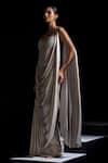 Buy_Vesture_Silver Lycra, Mesh Pearls, Beads Halo Pre-draped Saree With Embellished Corset _Online_at_Aza_Fashions