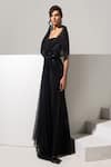 Vesture_Black Mesh Sequins, Embroidery Shadow 3d Embellished Gown With Structured Draped _Online_at_Aza_Fashions