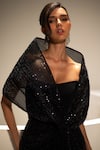 Buy_Vesture_Black Mesh Sequins, Embroidery Shadow 3d Embellished Gown With Structured Draped _Online_at_Aza_Fashions