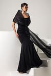 Shop_Vesture_Black Mesh Sequins, Embroidery Shadow 3d Embellished Gown With Structured Draped _Online_at_Aza_Fashions