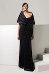 Buy_Vesture_Black Mesh Sequins, Embroidery Shadow 3d Embellished Gown With Structured Draped _at_Aza_Fashions