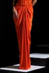 Vesture_Orange Satin Sequins, Beads Off-shoulder Tangelo Corset And Draped Skirt Set _at_Aza_Fashions