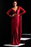 Buy Vesture Red Satin Tassels, Embroidery, Sequins Blaze Pre-draped Saree With Blouse at Aza Fashions Buy_Vesture_Red Satin Tassels, Embroidery, Sequins Blaze Pre-draped Saree With Blouse _at_Aza_Fashions