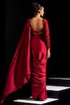 Shop Vesture Red Satin Tassels, Embroidery, Sequins Blaze Pre-draped Saree With Blouse at Aza Fashions Shop_Vesture_Red Satin Tassels, Embroidery, Sequins Blaze Pre-draped Saree With Blouse _at_Aza_Fashions