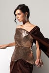 Buy Vesture Chocolate Satin, Mesh Sequins, Truffle 3d Fishfin Corset And Draped Skirt Set Online at Aza Fashions Buy_Vesture_Chocolate Satin, Mesh Sequins, Truffle 3d Fishfin Corset And Draped Skirt Set _Online_at_Aza_Fashions