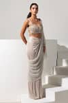 Vesture_Silver Lycra Pearls, Crystals, Sequins, Aurora Pre-draped Saree With Blouse _Online_at_Aza_Fashions
