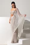 Buy_Vesture_Silver Lycra Pearls, Crystals, Sequins, Aurora Pre-draped Saree With Blouse _Online_at_Aza_Fashions