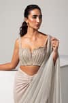 Shop_Vesture_Silver Lycra Pearls, Crystals, Sequins, Aurora Pre-draped Saree With Blouse _Online_at_Aza_Fashions