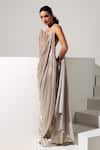Vesture_Silver Lycra, Mesh Embroidery, Treasure Metallic Pre-draped Saree With Corset _Online_at_Aza_Fashions