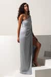 Vesture_Silver Crystals One Shoulder Lunara Overlapping Slit Gown _Online_at_Aza_Fashions
