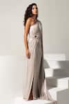 Vesture_Silver Lycra Crystals One Shoulder Platina Slit Gown _Online_at_Aza_Fashions