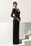 Buy_Vesture_Black Lycra Crystals V-neck Onyx Deep Ring Gown _Online_at_Aza_Fashions