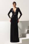 Buy_Vesture_Black Lycra Crystals V-neck Onyx Deep Ring Gown _at_Aza_Fashions