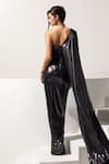 Shop_Vesture_Charcoal Lycra One Shoulder Gunmetal Metallic Draped Gown _at_Aza_Fashions