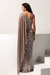 Shop_Vesture_Brown Lycra Sequins, Crystals One Shoulder Hazel Metallic Draped Saree Gown _at_Aza_Fashions