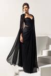 Vesture_Black Crystals, Beads Sweetheart Midnight Embellished Cape And Draped Skirt Set _Online_at_Aza_Fashions