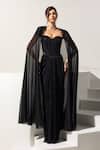 Buy_Vesture_Black Crystals, Beads Sweetheart Midnight Embellished Cape And Draped Skirt Set _at_Aza_Fashions